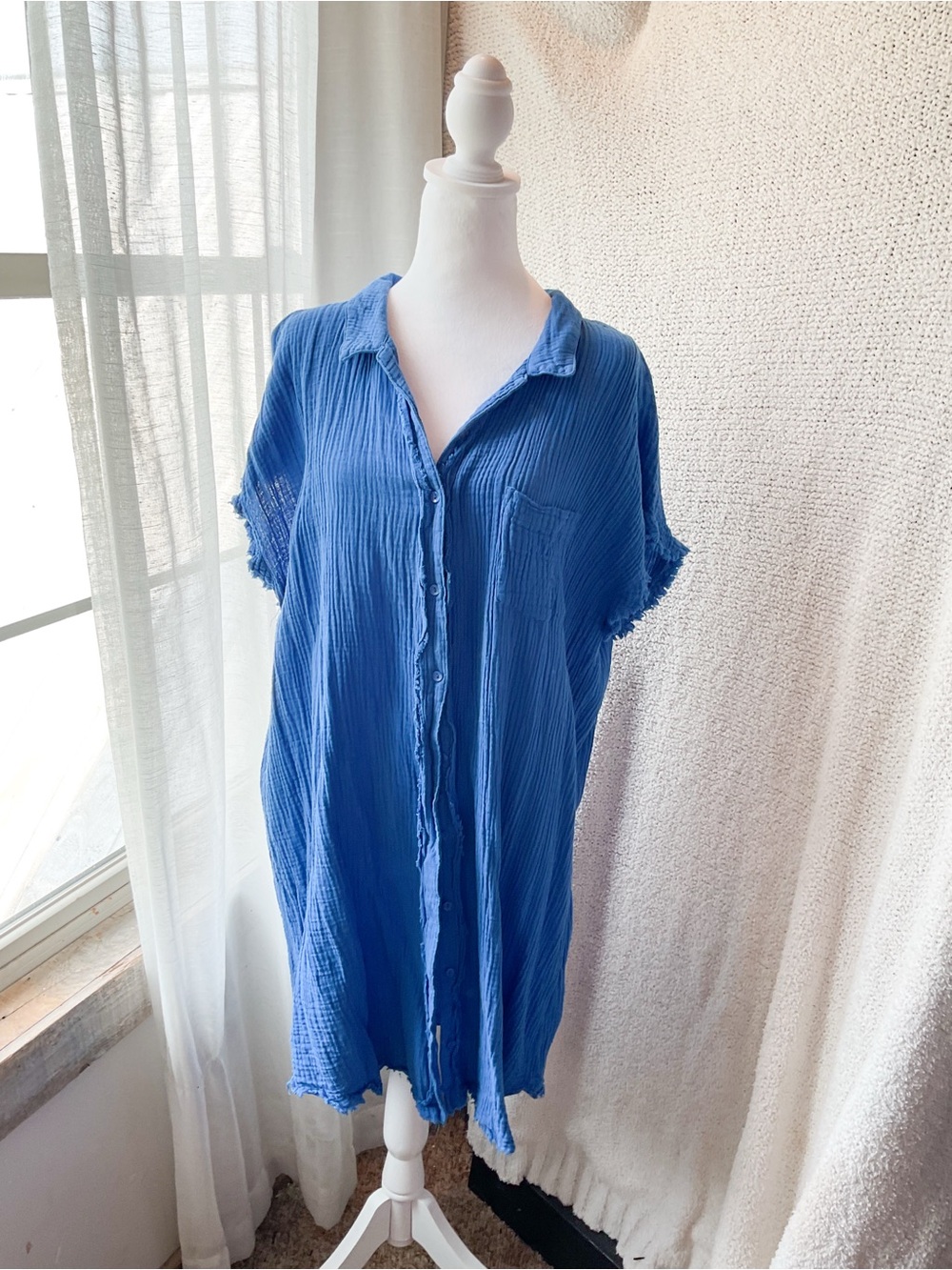 Umgee Blue Button-Front Midi Dress